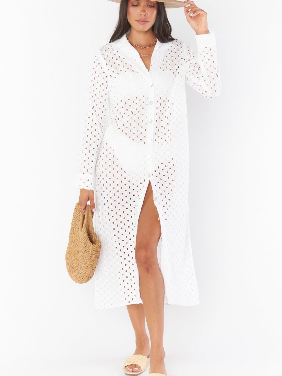 Dayton Button Down Midi Dress ~ White Eyelet