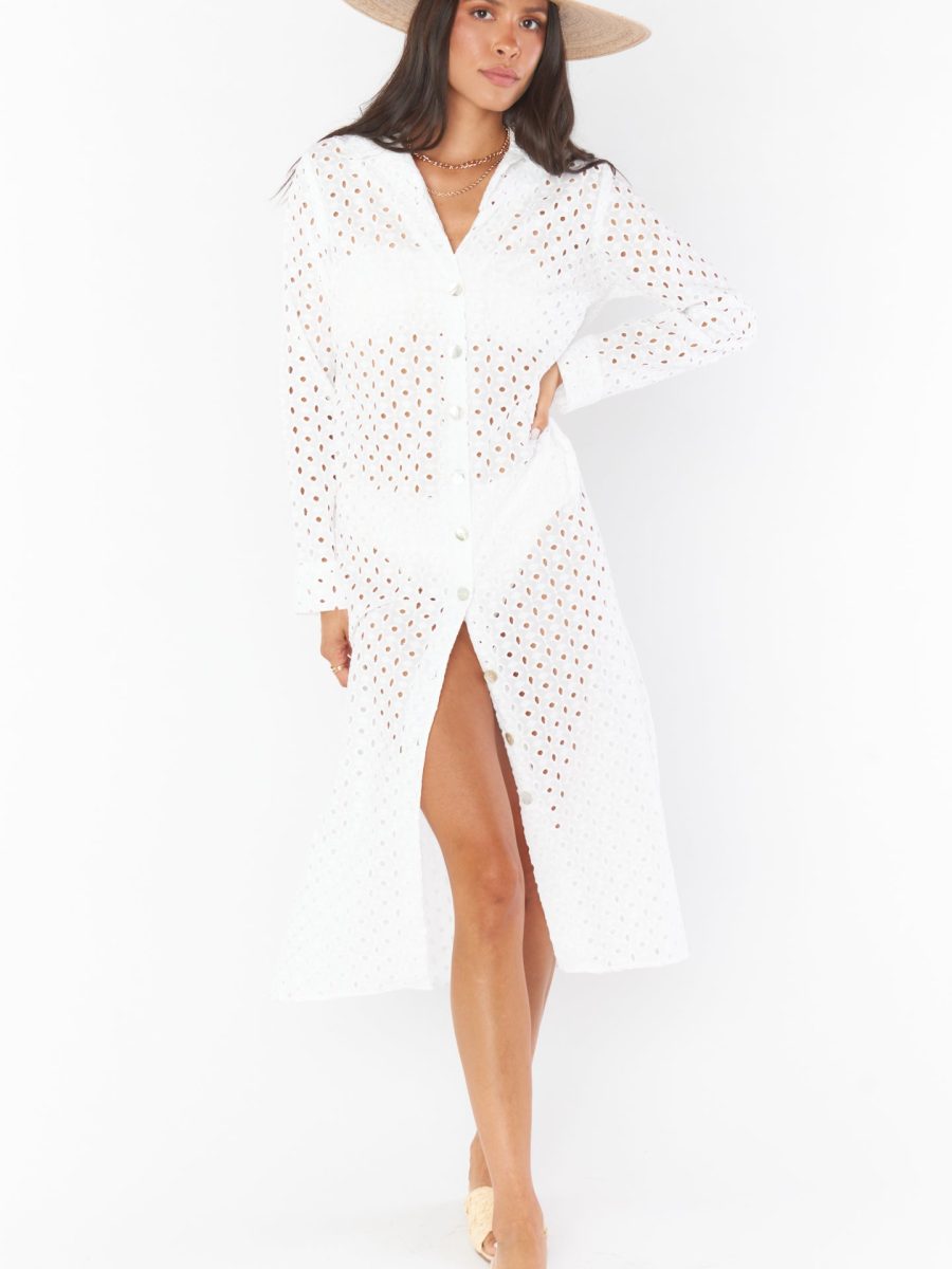 Dayton Button Down Midi Dress ~ White Eyelet