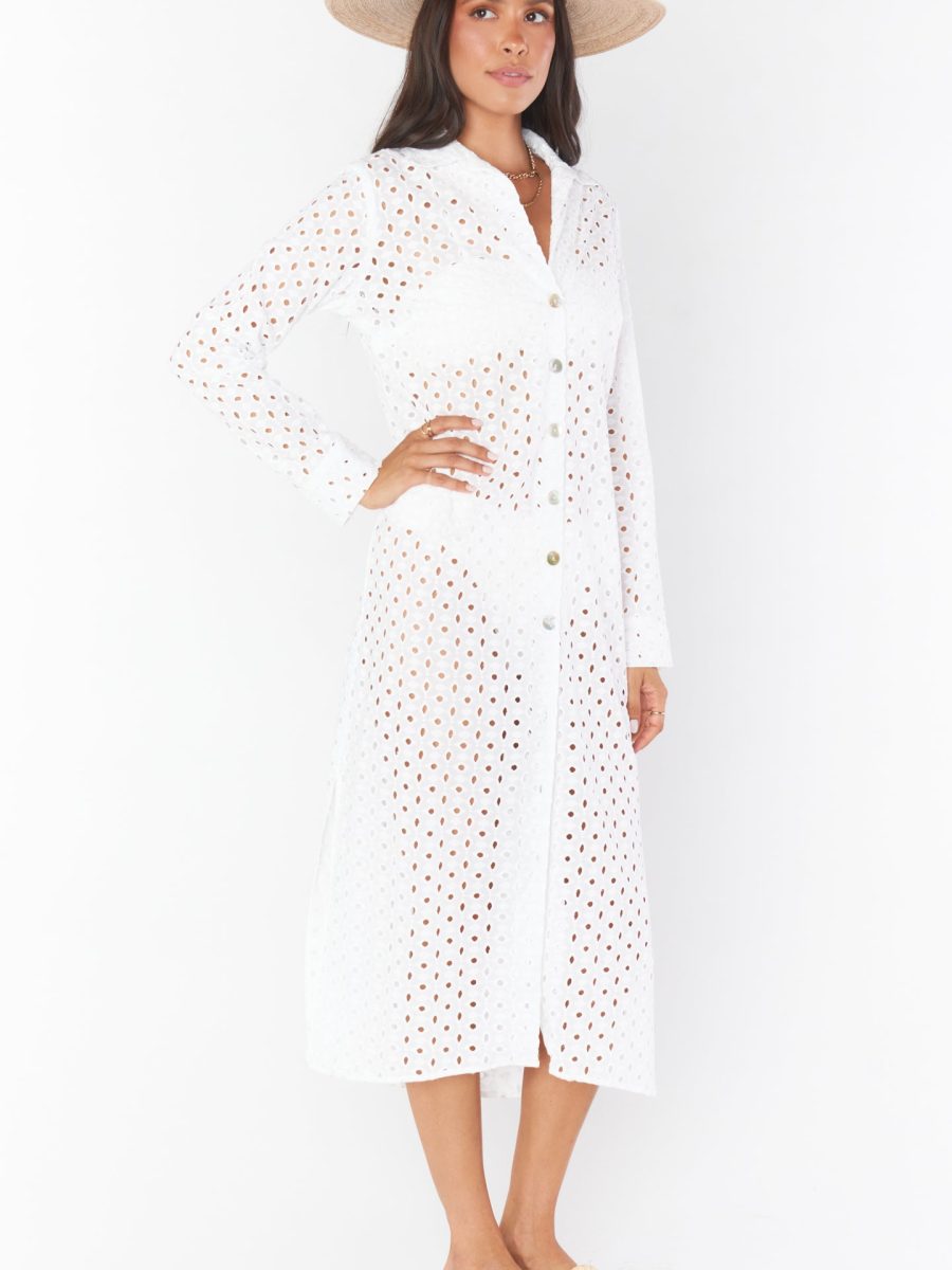Dayton Button Down Midi Dress ~ White Eyelet