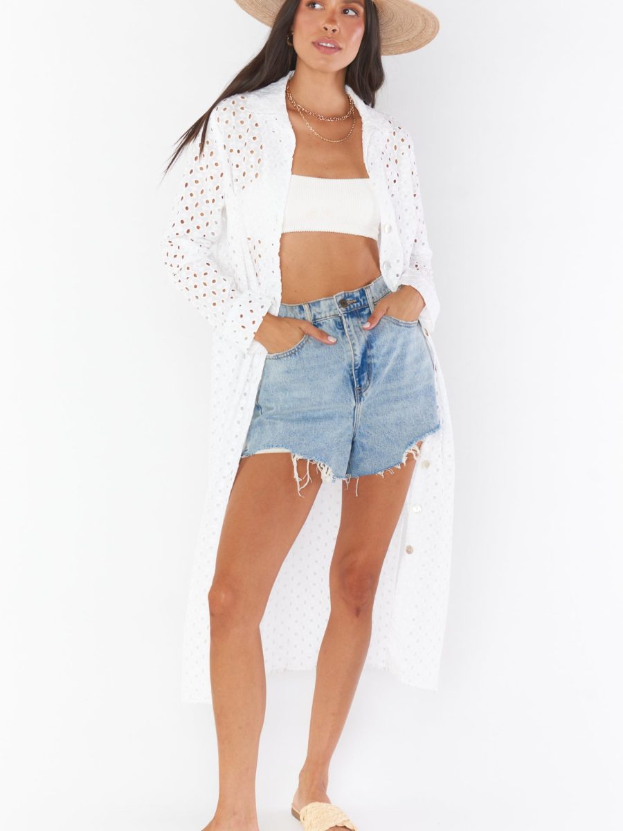 Dayton Button Down Midi Dress ~ White Eyelet