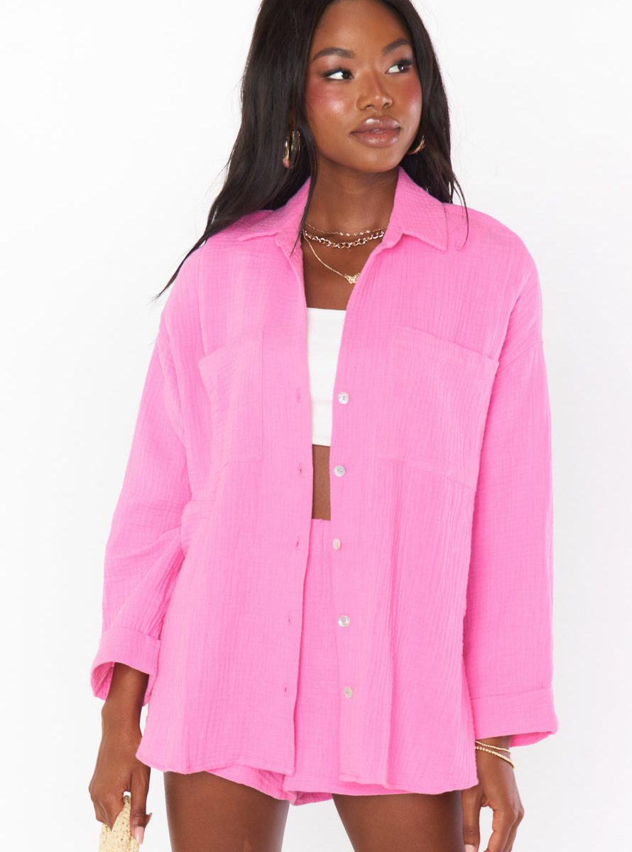Weekday Button Up ~ Bubblegum Gauze