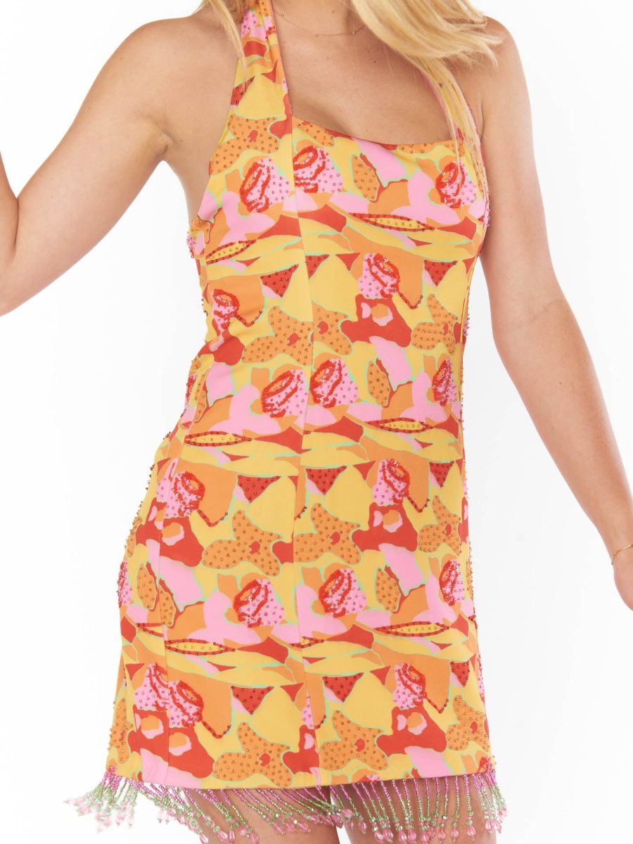 Samba Mini Dress ~ Havana Beaded Sequins