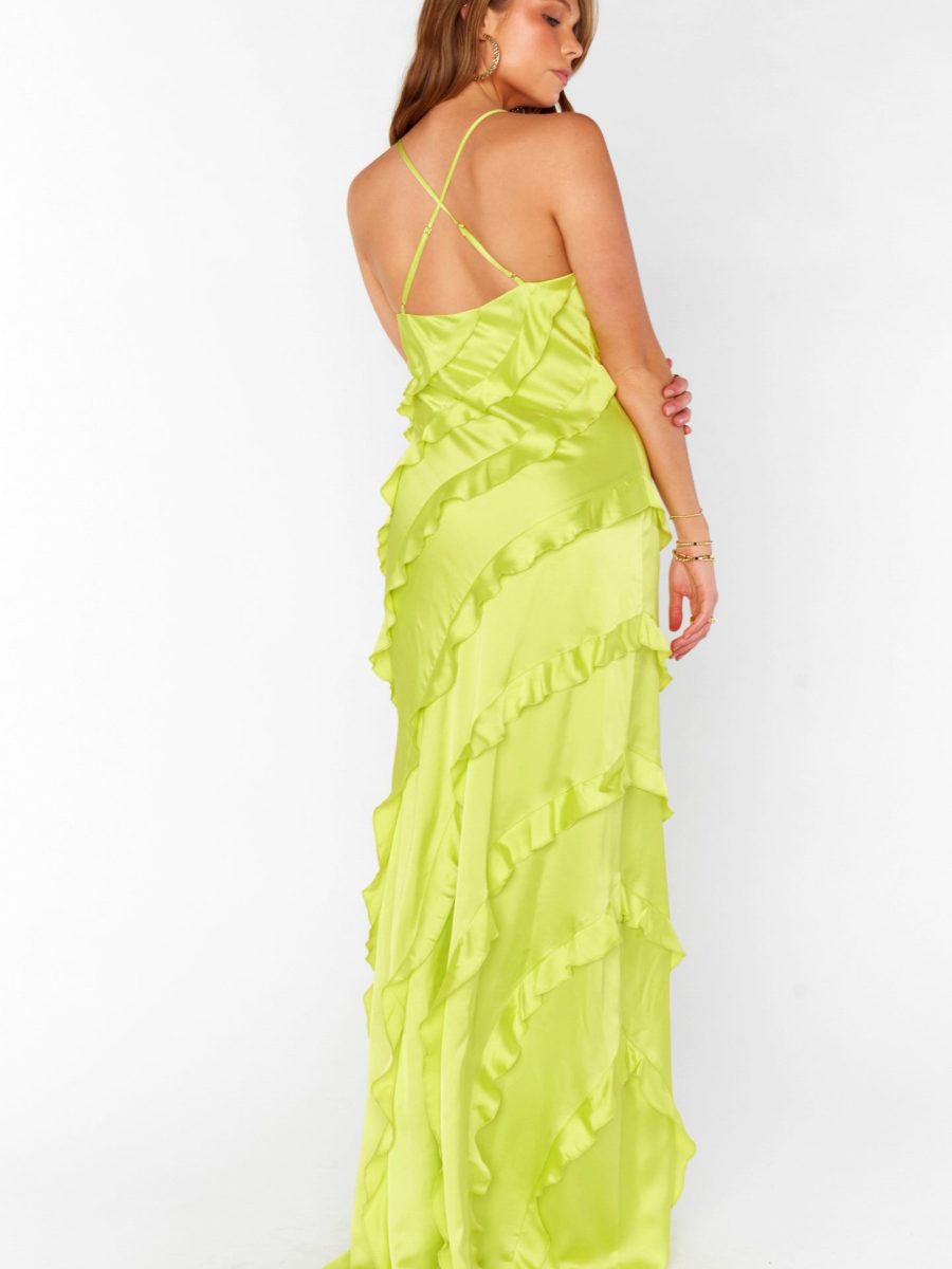 Romance Ruffle Dress ~ Citrine Luxe Satin