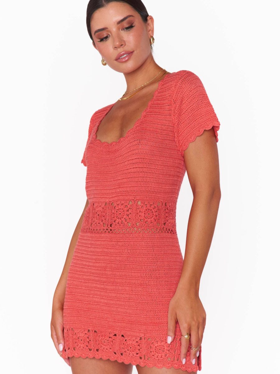 Destination Mini Dress ~ Coral Crochet