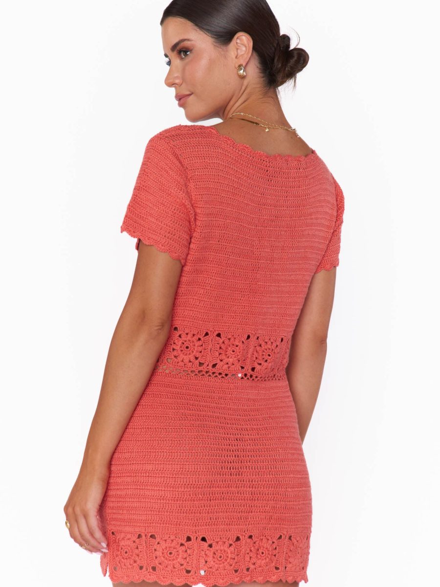 Destination Mini Dress ~ Coral Crochet