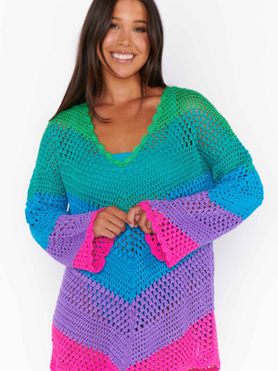 Paula V Neck Pullover ~ Chevron Stripe Crochet