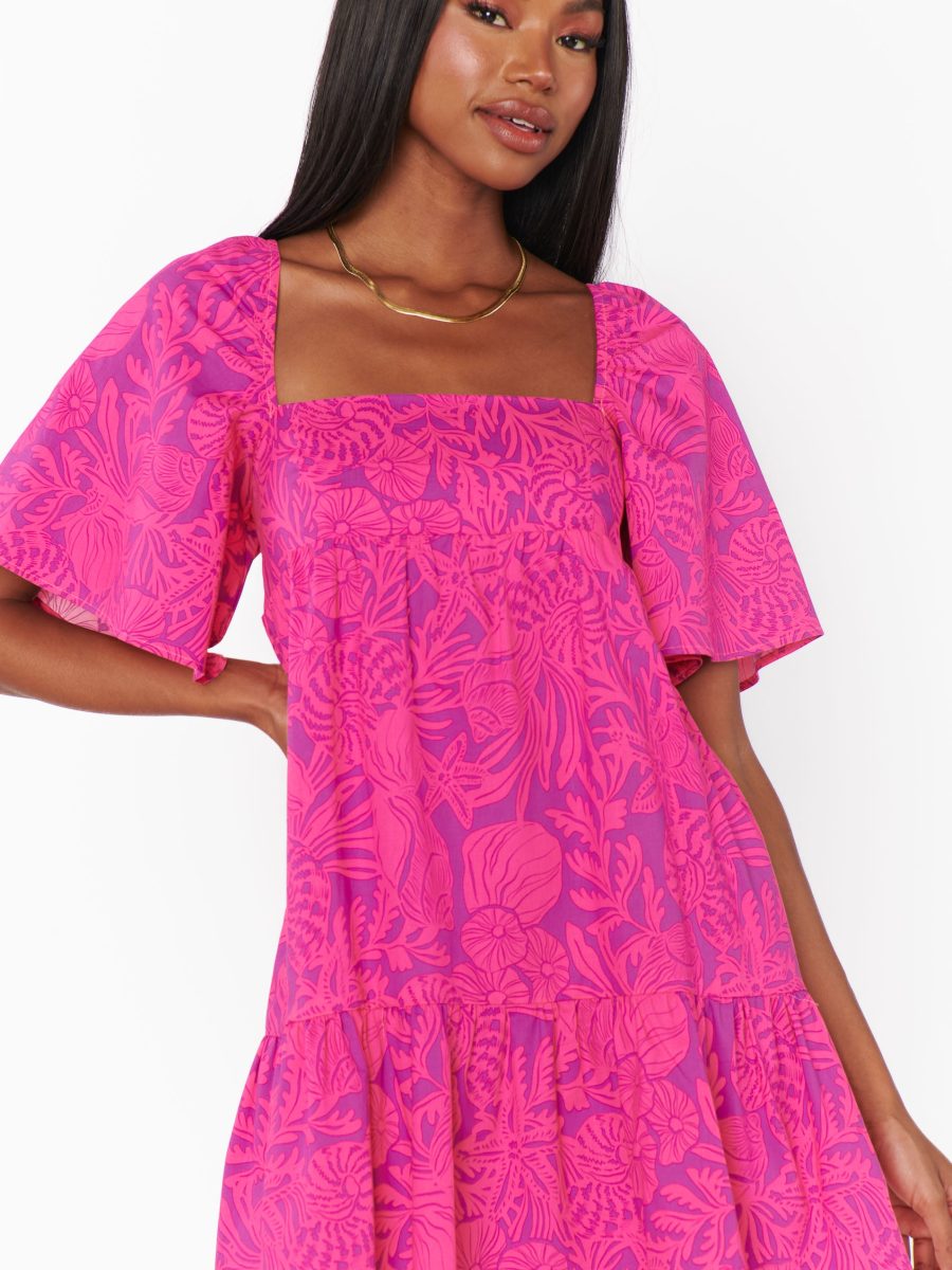 Erin Mini Dress ~ Pink Shells Poplin