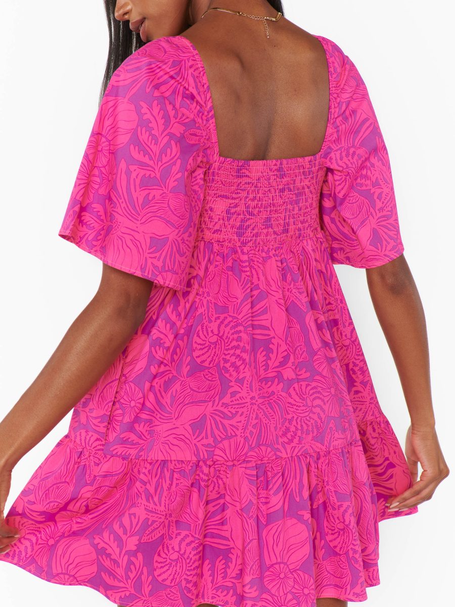 Erin Mini Dress ~ Pink Shells Poplin