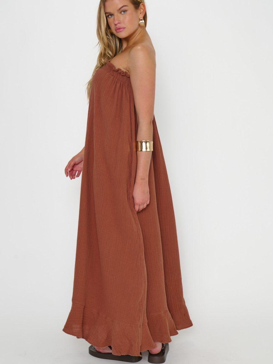 Around The World Maxi Dress ~ Brown Crinkle Gauze