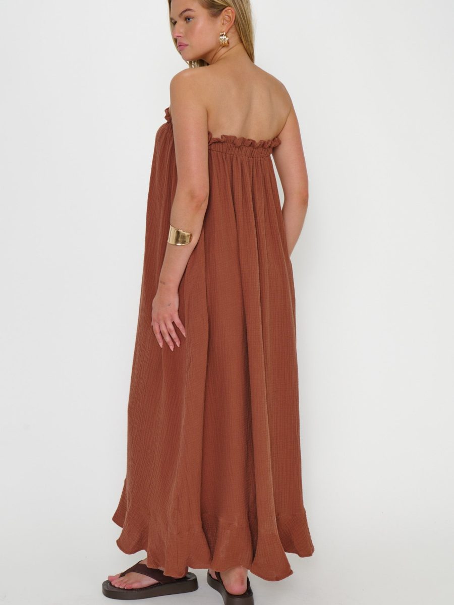 Around The World Maxi Dress ~ Brown Crinkle Gauze