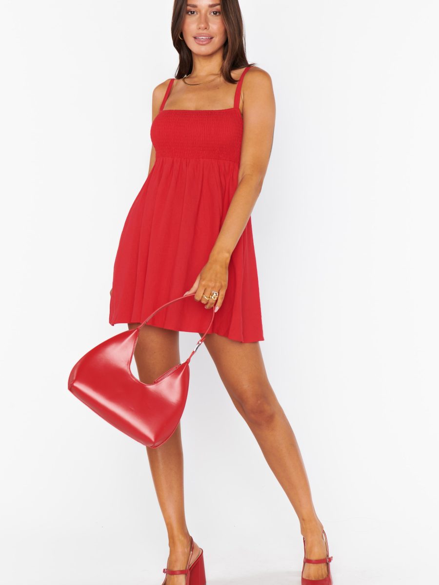 Mallory Mini Dress ~ Red Linen