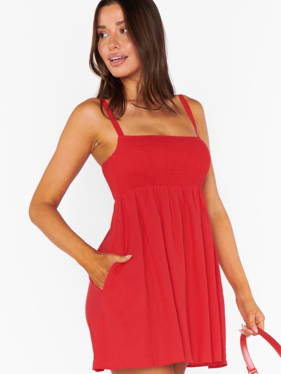Mallory Mini Dress ~ Red Linen