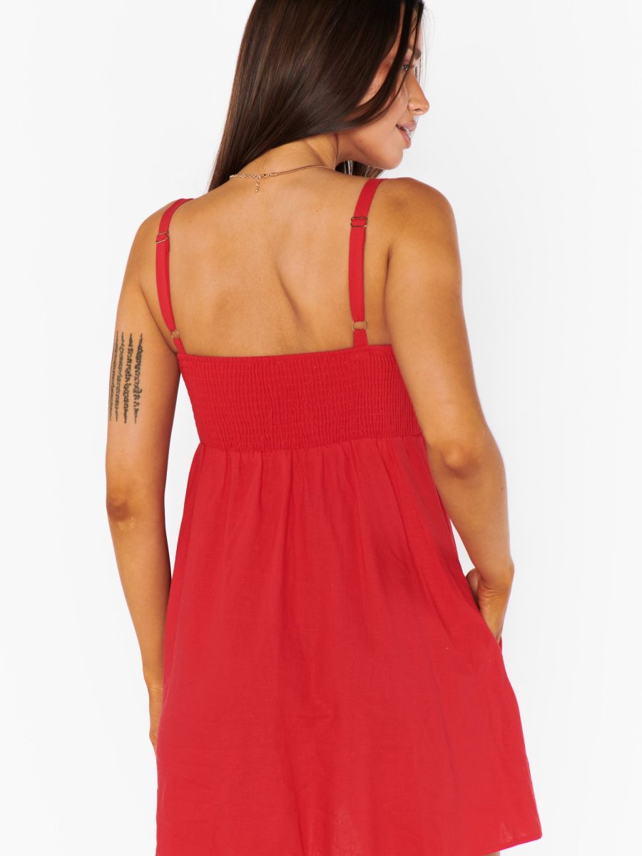 Mallory Mini Dress ~ Red Linen