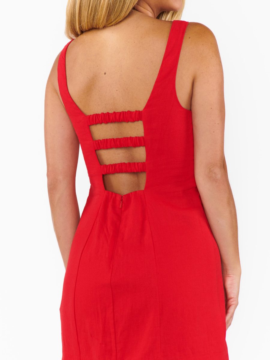 Steph Mini Dress ~ Red Linen