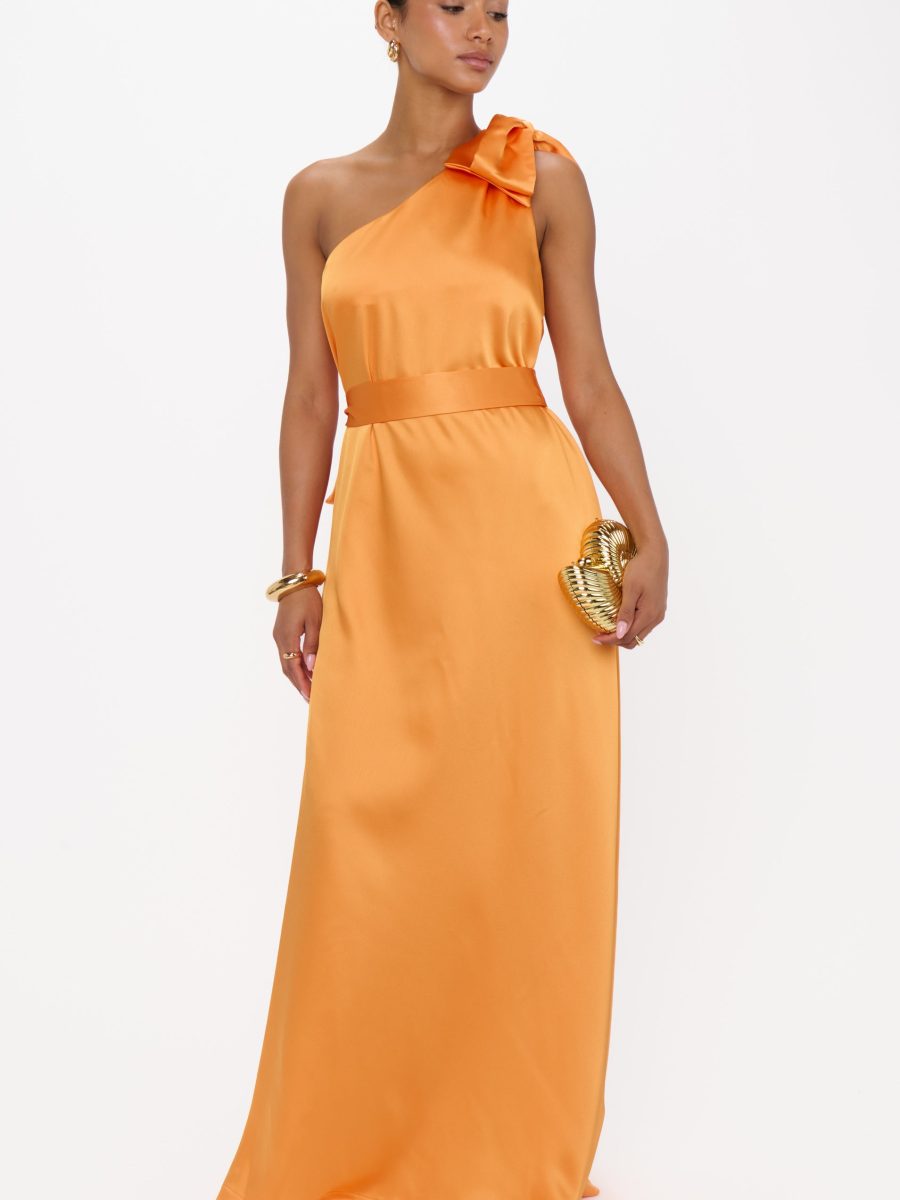 Jackie Maxi Dress ~ Tangerine Fluid Satin
