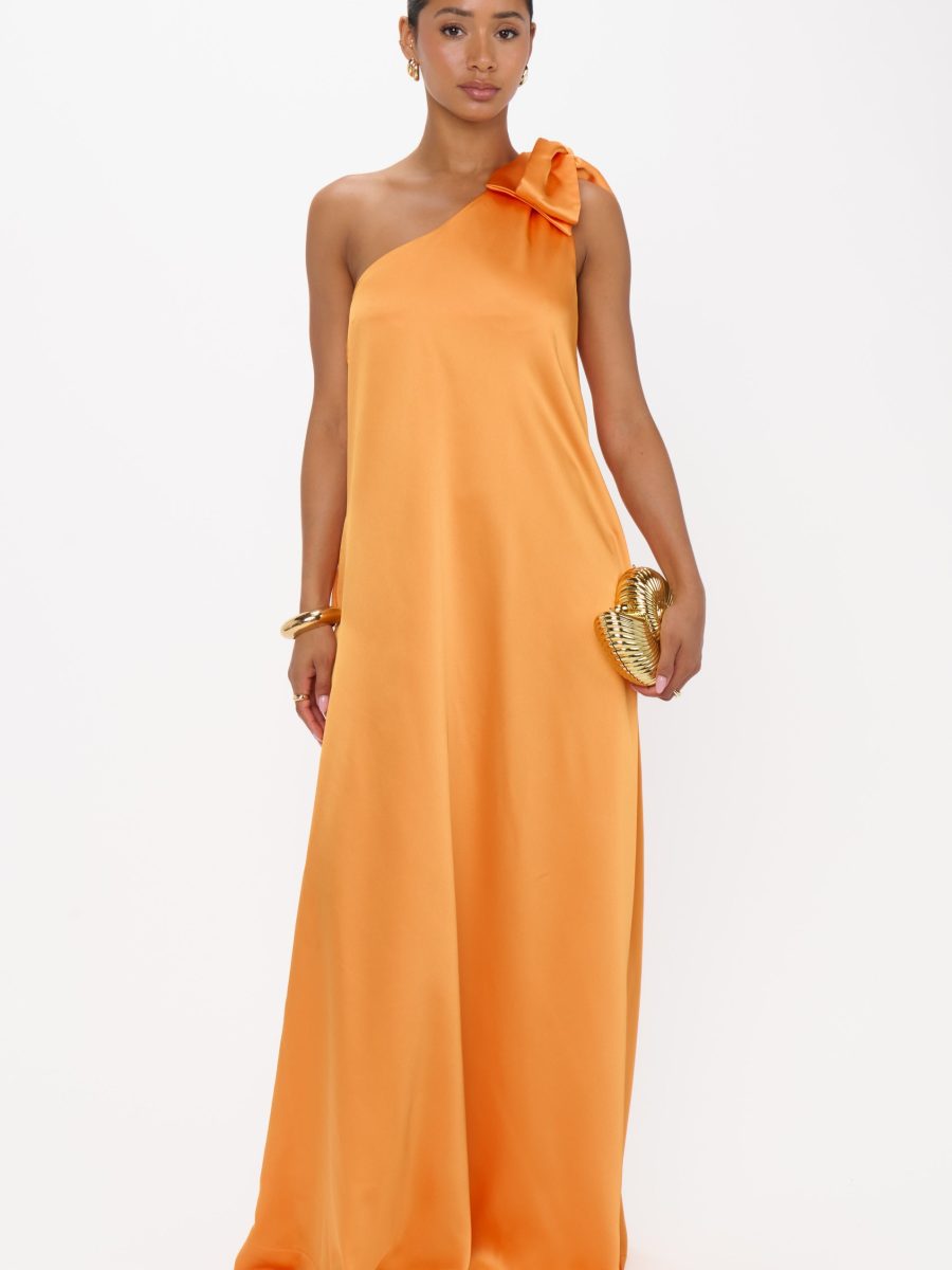 Jackie Maxi Dress ~ Tangerine Fluid Satin