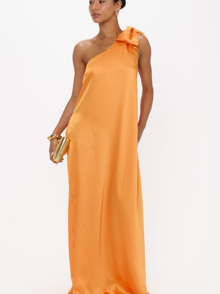 Jackie Maxi Dress ~ Tangerine Fluid Satin