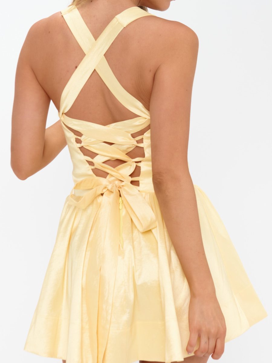 Abigail Mini Dress ~ Pale Yellow Taffeta