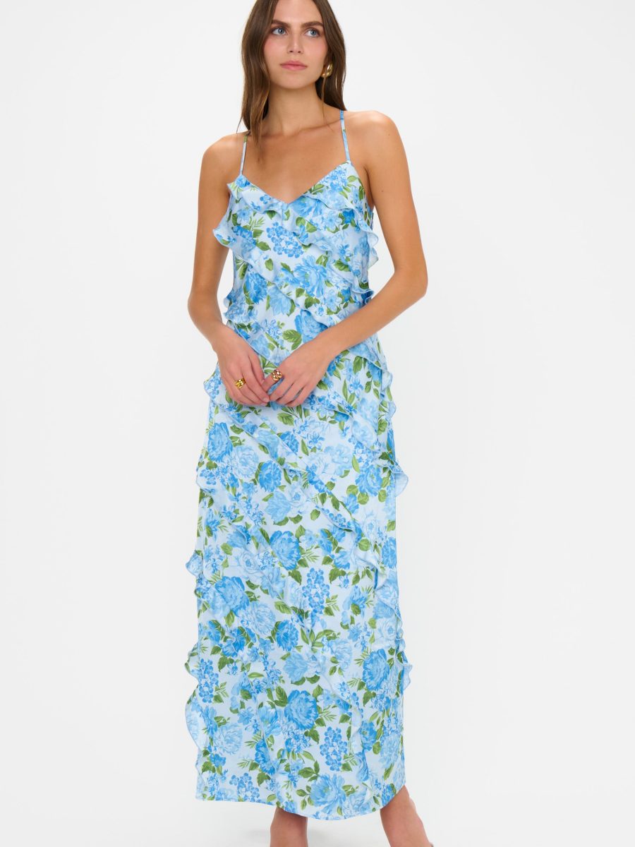 Romance Ruffle Dress ~ Cottage Floral Light Blue