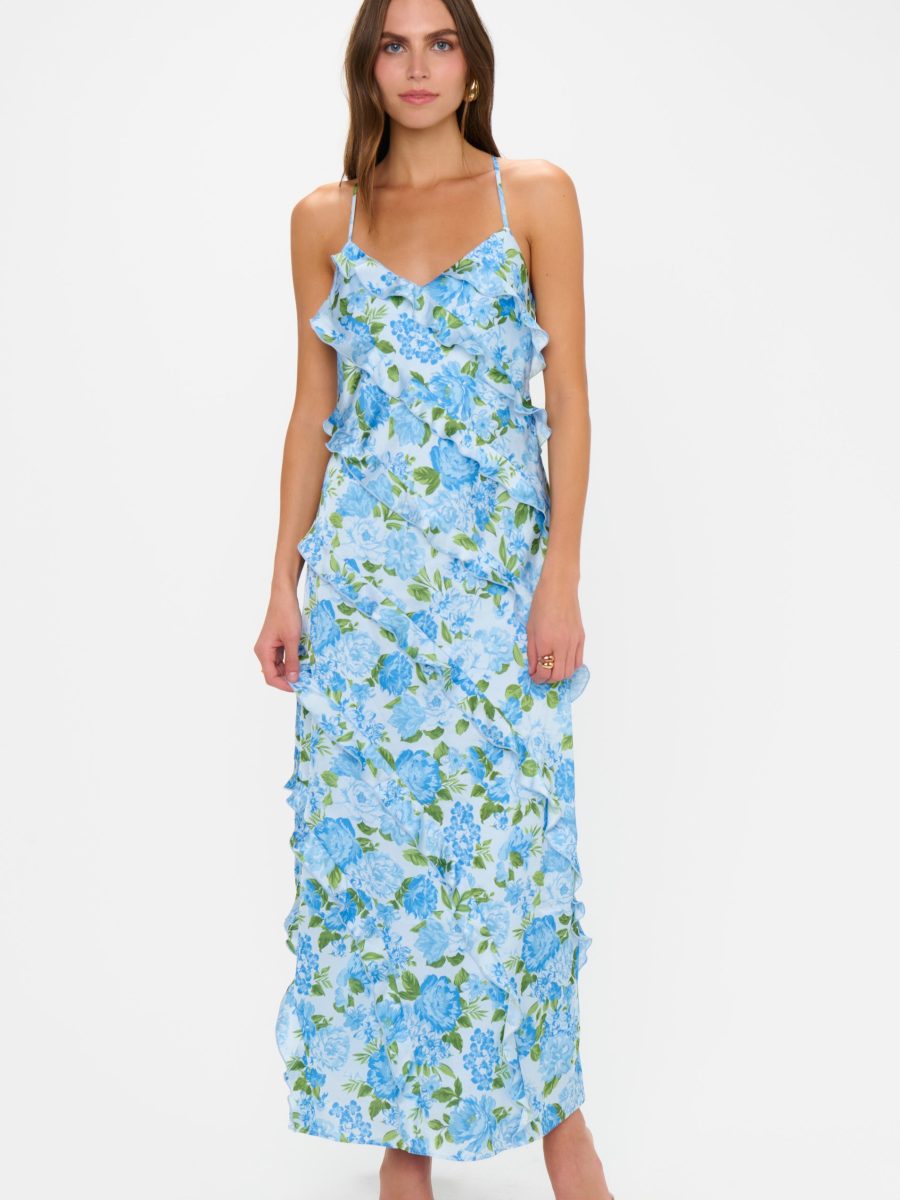 Romance Ruffle Dress ~ Cottage Floral Light Blue