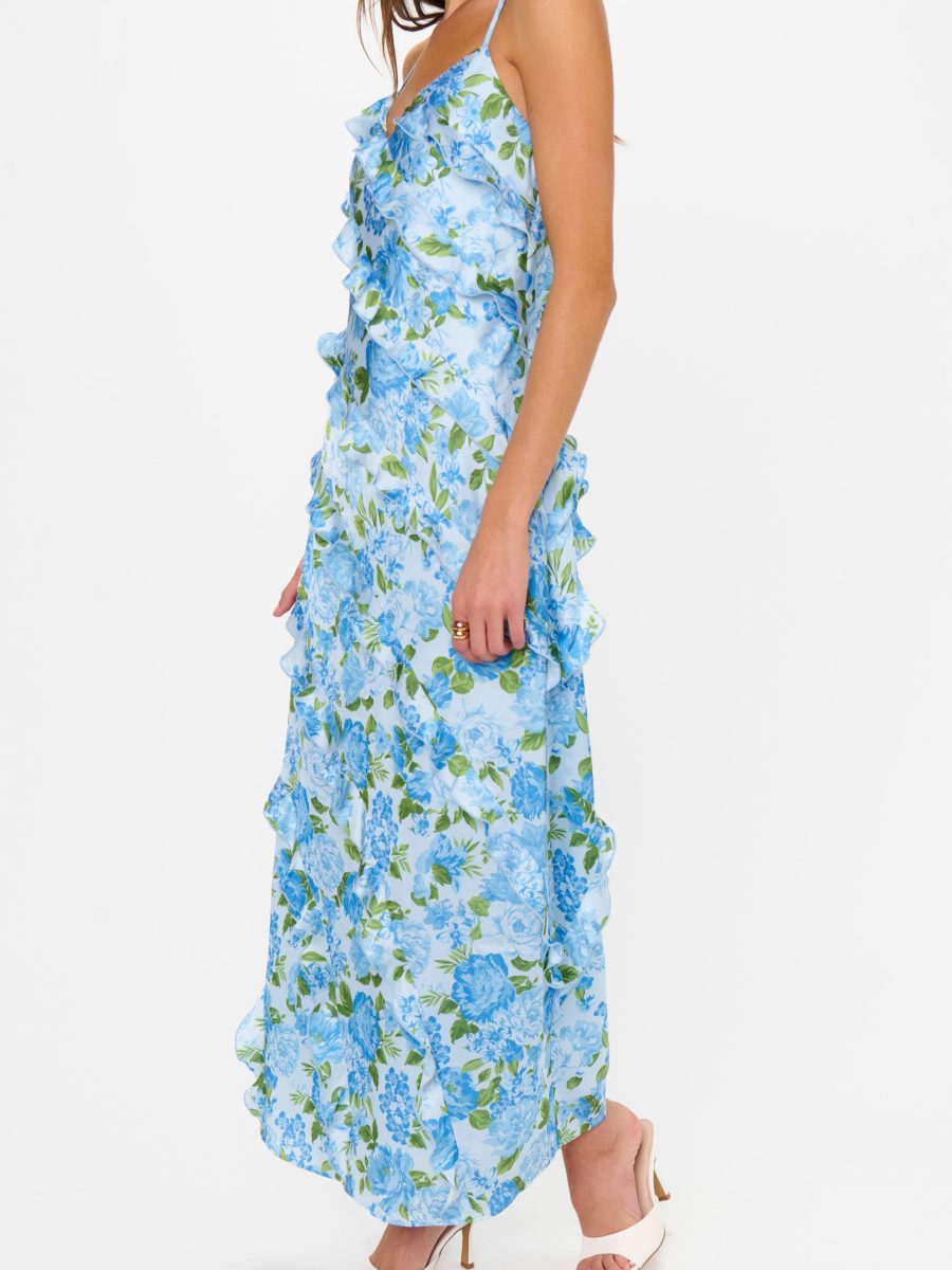 Romance Ruffle Dress ~ Cottage Floral Light Blue