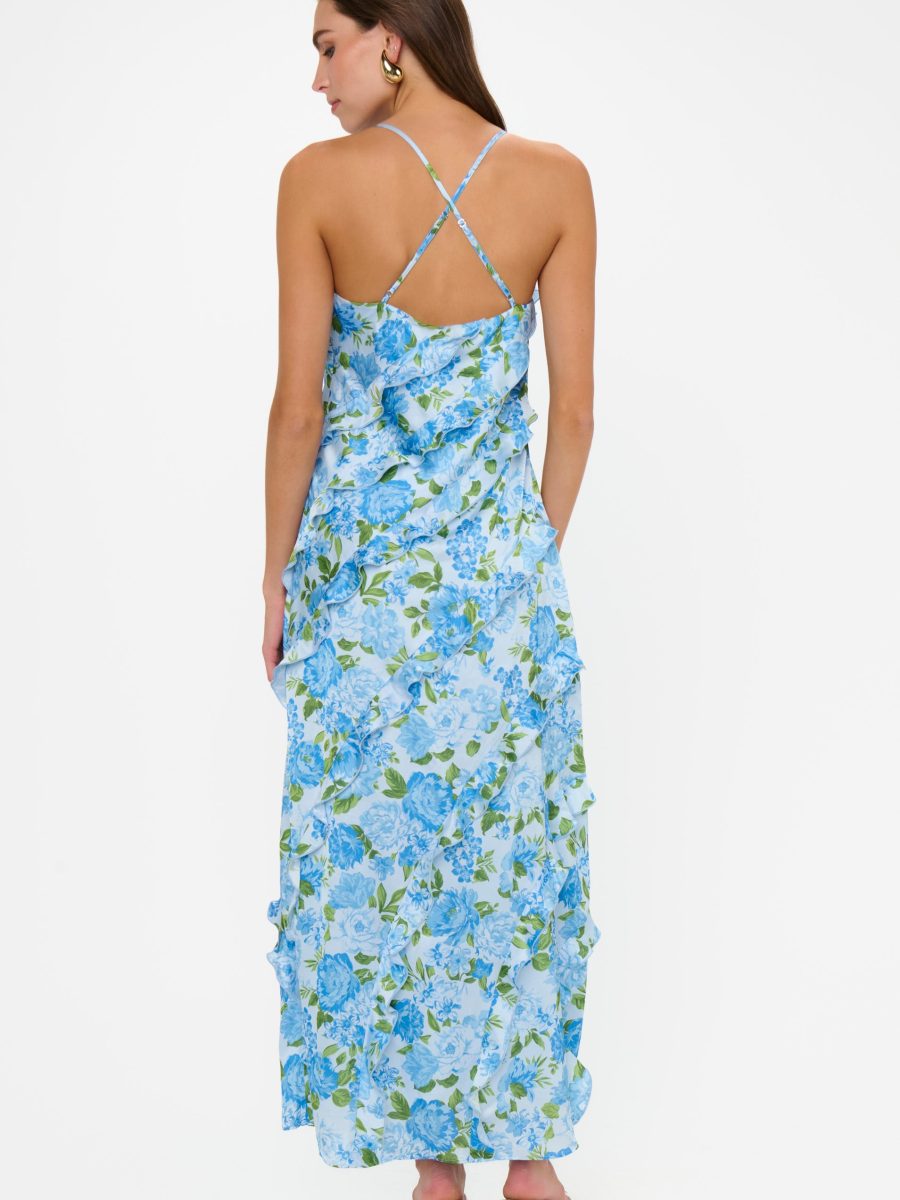 Romance Ruffle Dress ~ Cottage Floral Light Blue