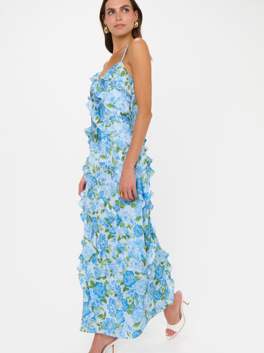 Romance Ruffle Dress ~ Cottage Floral Light Blue