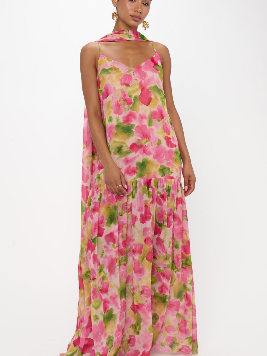 Dalia Maxi Dress ~ Watercolor Floral Chiffon