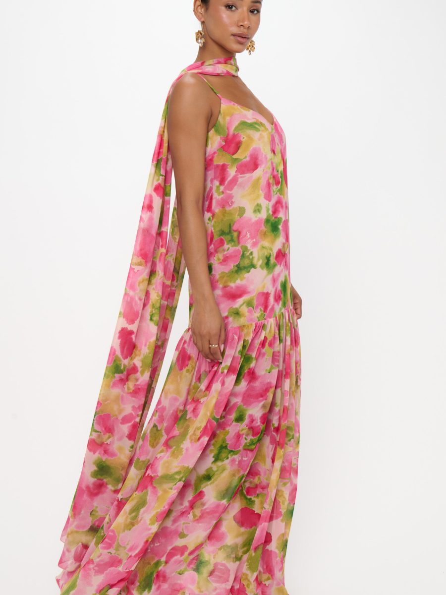Dalia Maxi Dress ~ Watercolor Floral Chiffon