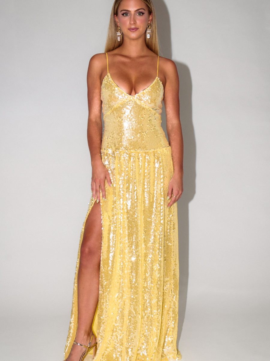 Gwen Maxi Dress ~ Yellow Shimmery Sequins