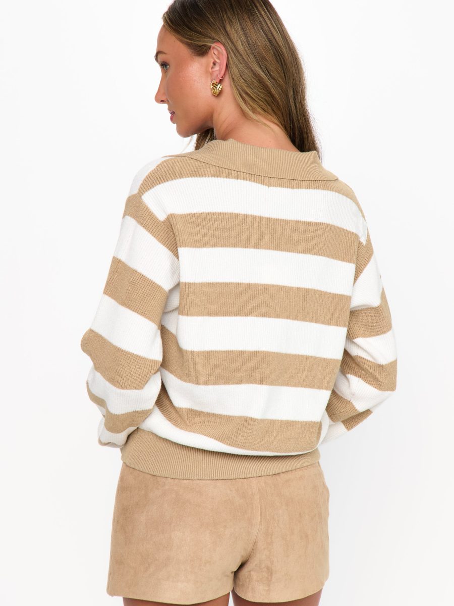 League Sweater ~ Beige Rugby Stripe Knit