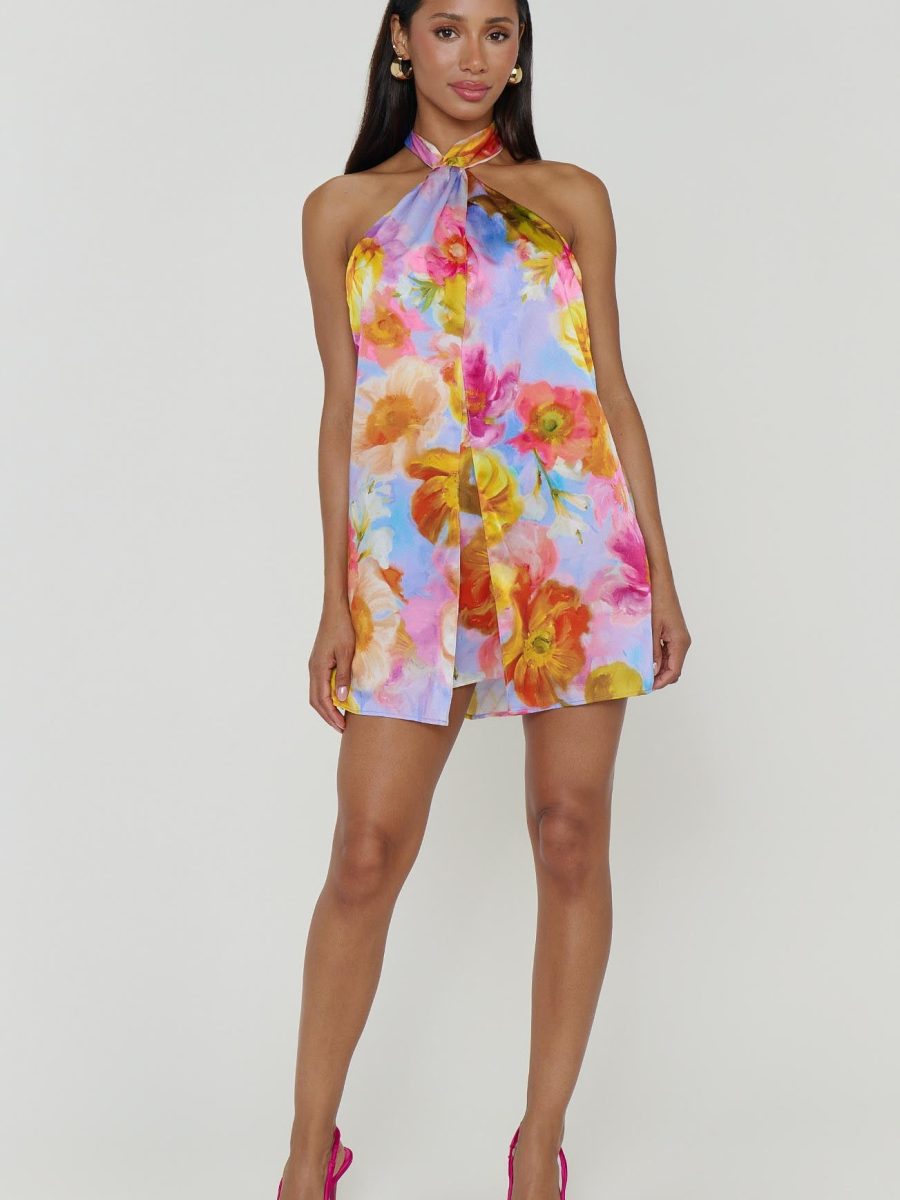 Twist Mini Dress ~ Brushed Blooms