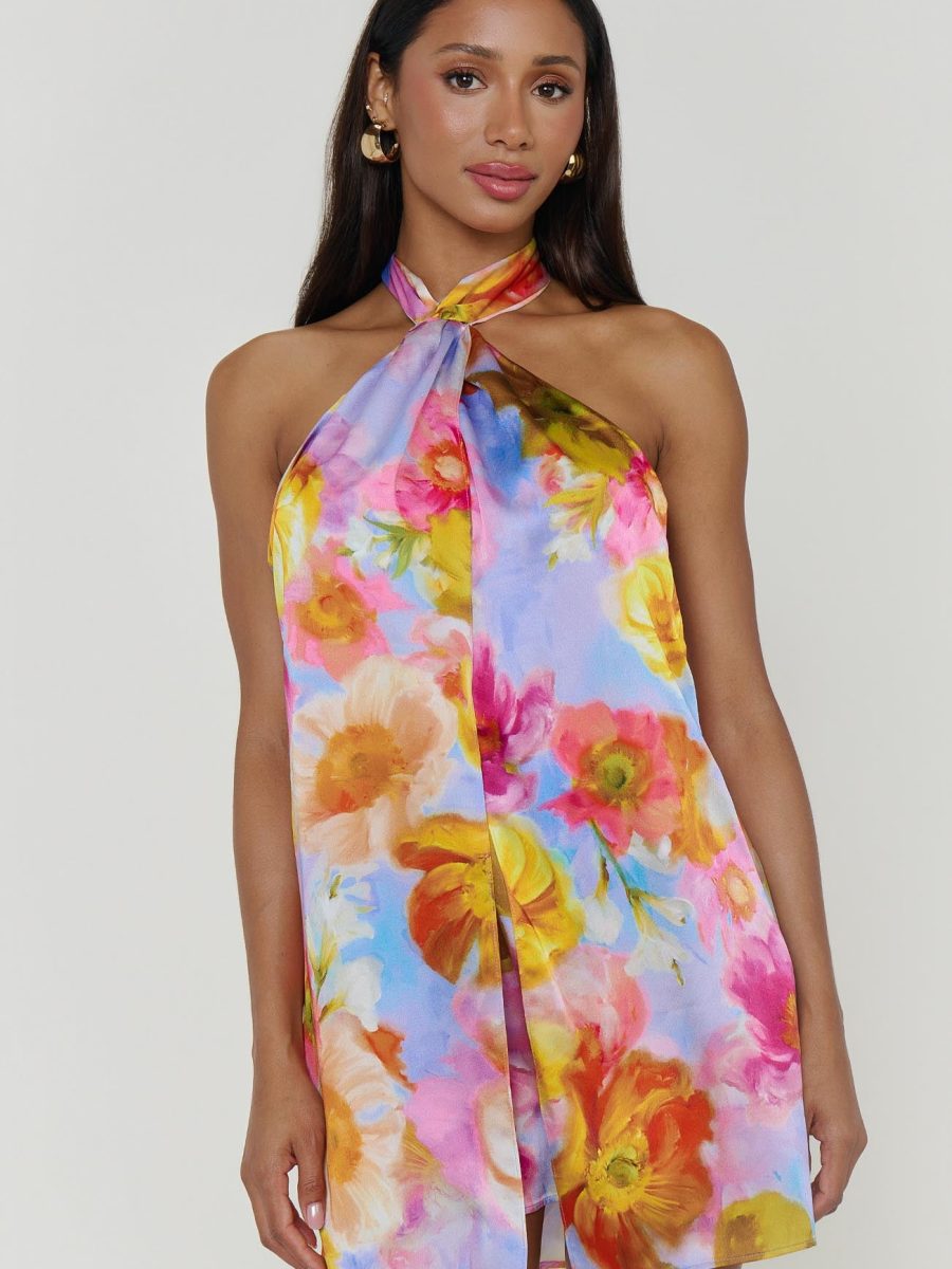 Twist Mini Dress ~ Brushed Blooms