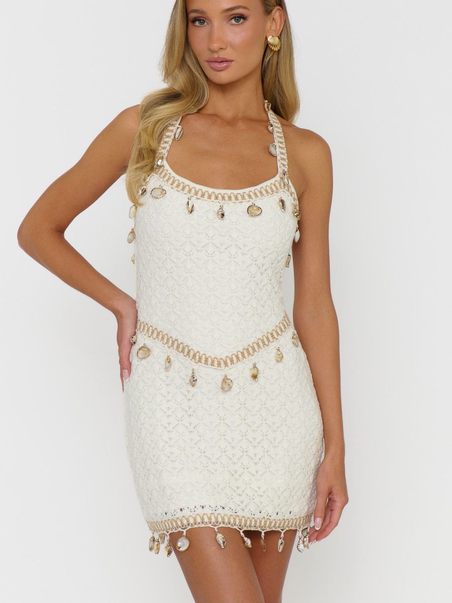 Beachside Mini Dress ~ White Shell Crochet