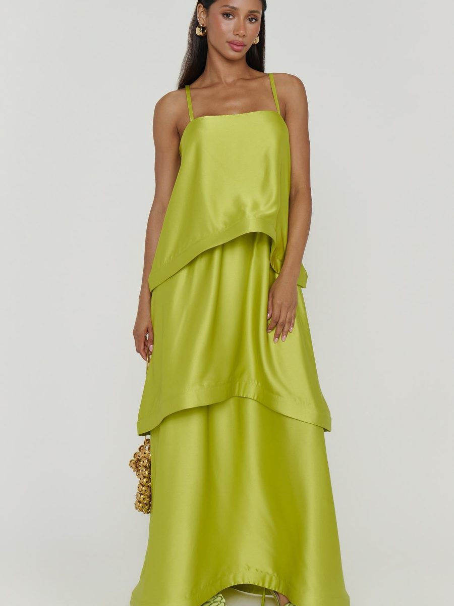 Ella Maxi Dress ~ Chartreuse Luxe Satin