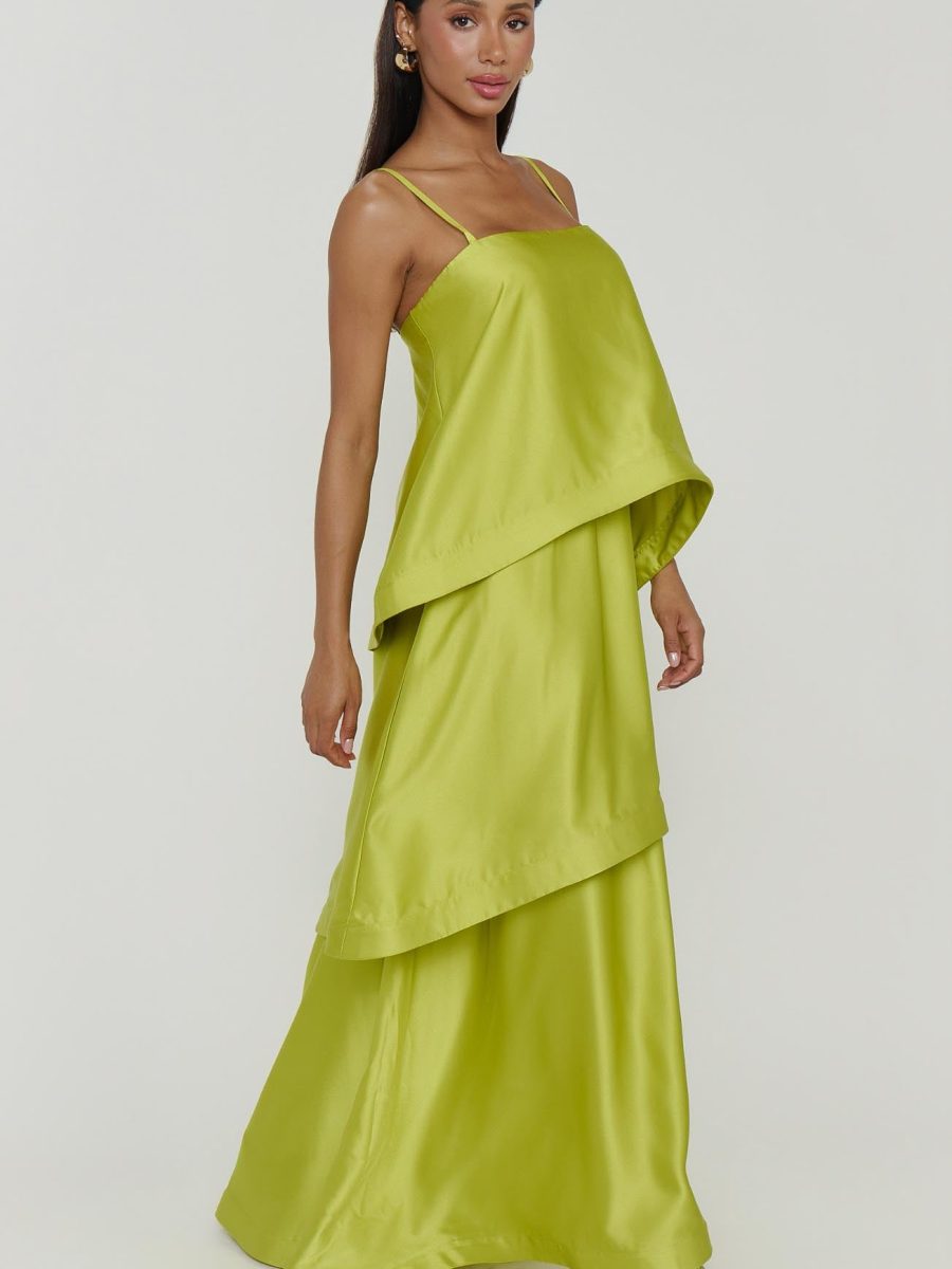 Ella Maxi Dress ~ Chartreuse Luxe Satin
