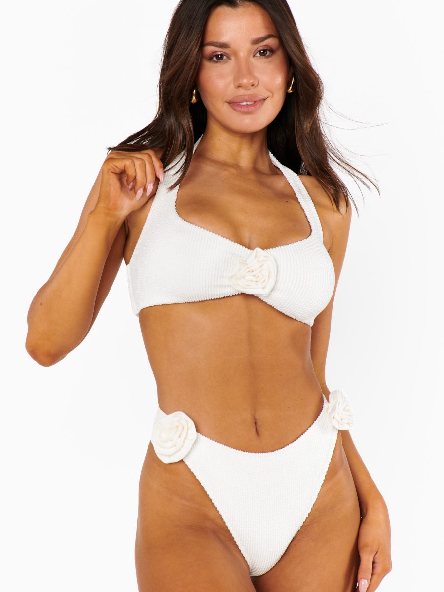 Malta Top ~ Ivory Scrunch with Rosettes