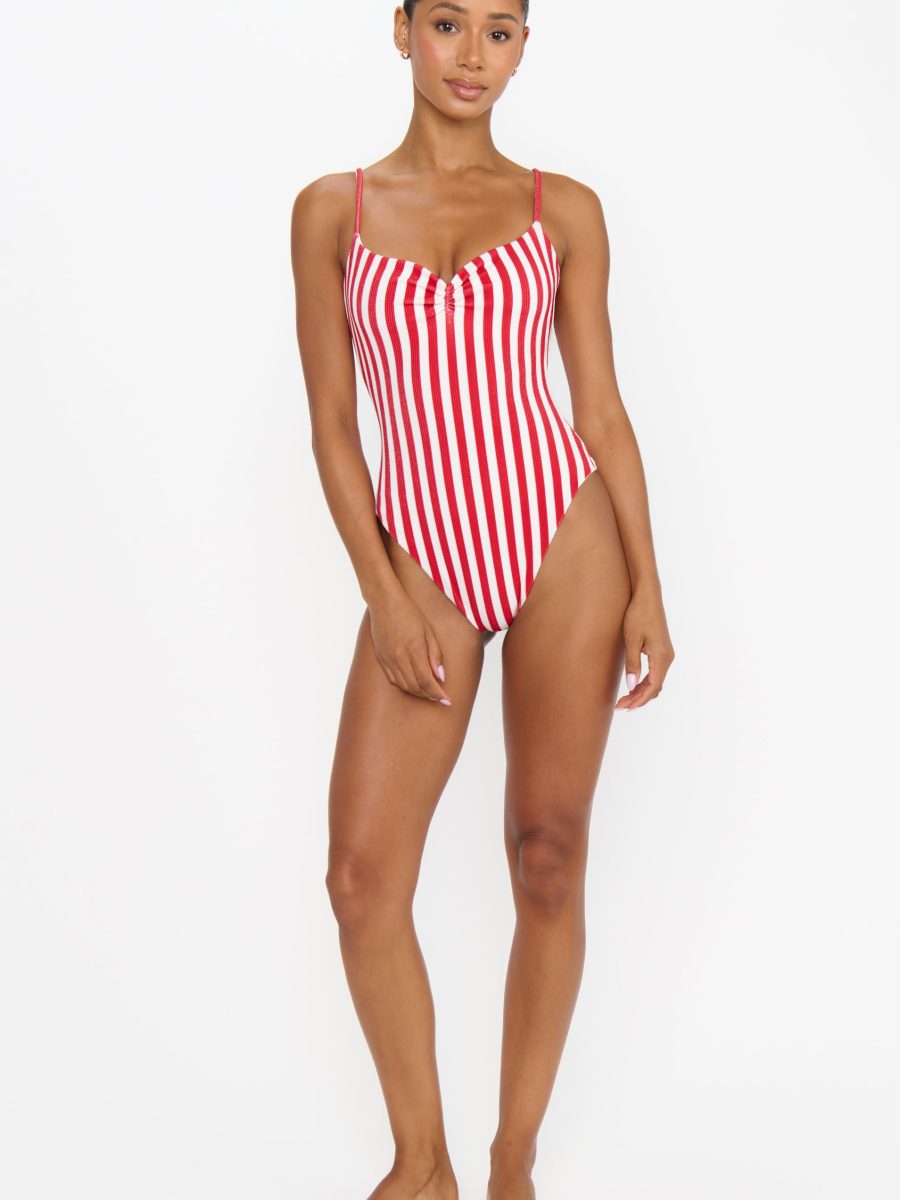 Bells Beach One Piece ~ Red Stripe Contour Scrunch