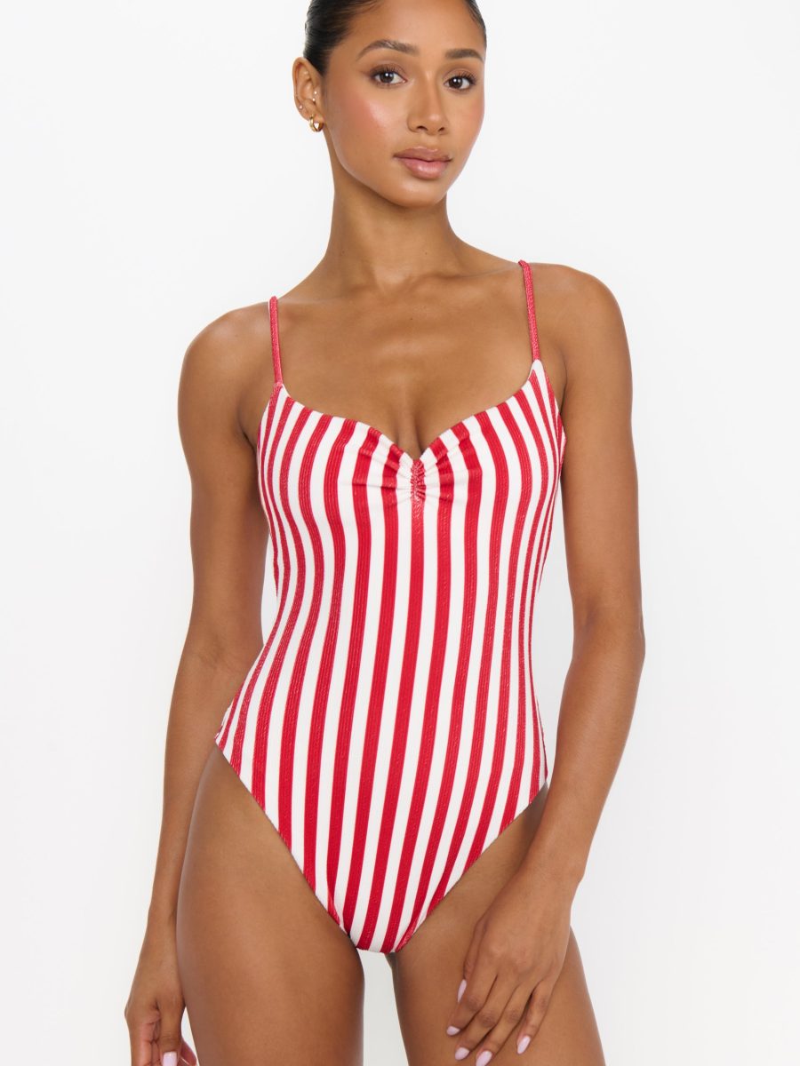 Bells Beach One Piece ~ Red Stripe Contour Scrunch