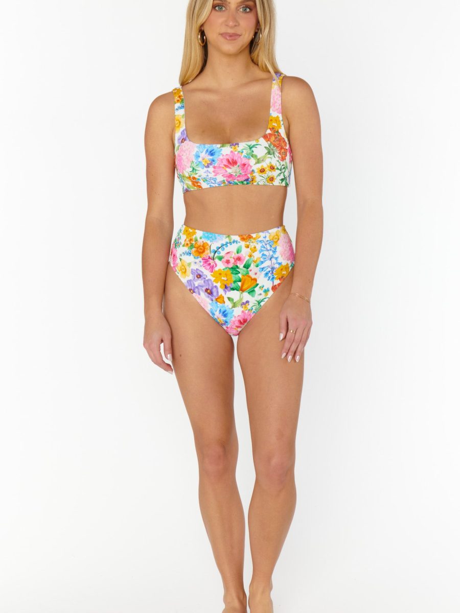 Hot Tub Top ~ Ivory Botanical Rib Scrunch