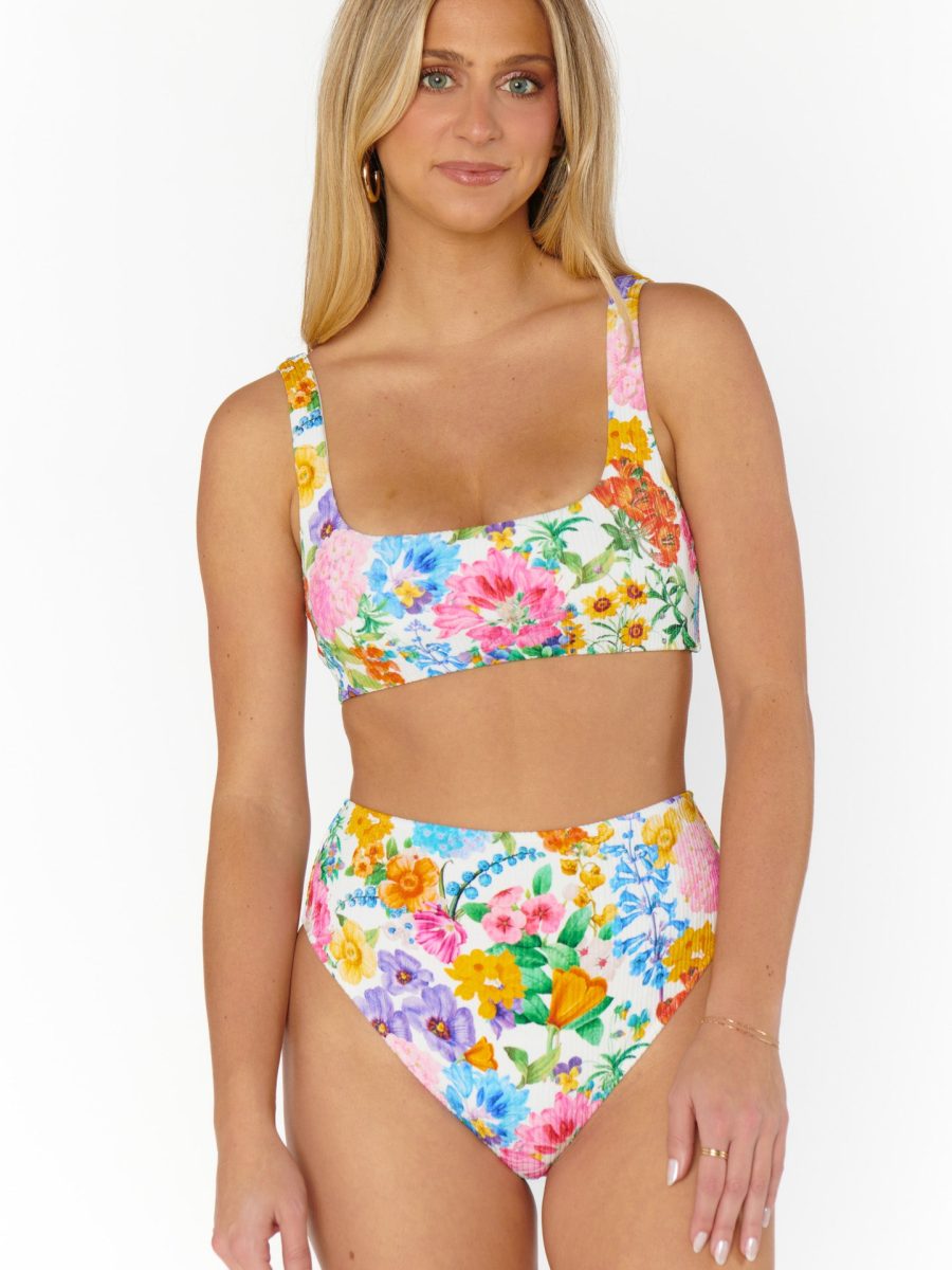 Hot Tub Top ~ Ivory Botanical Rib Scrunch