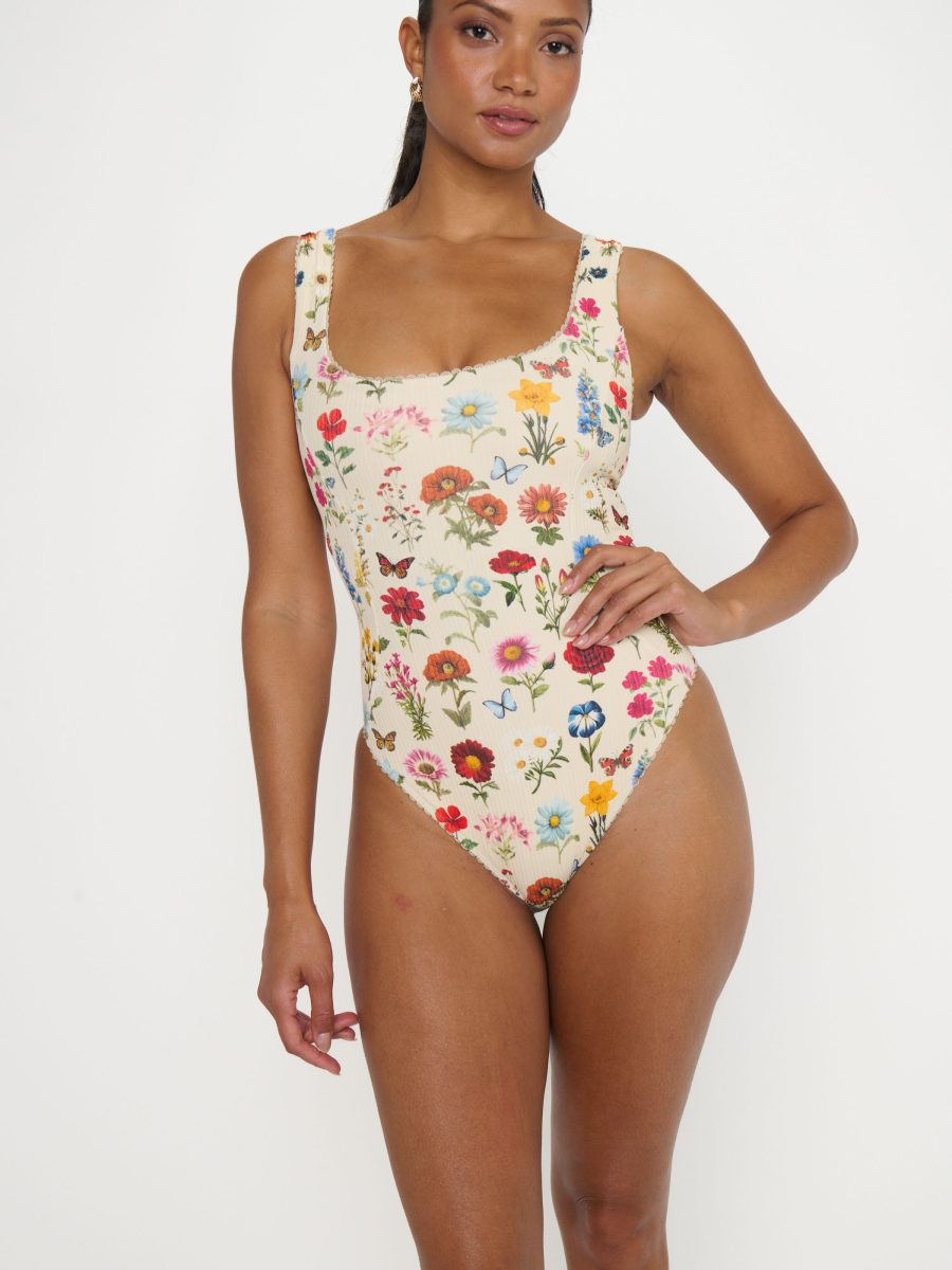Miramar Beach One Piece ~ French Floral Rib Scrunch