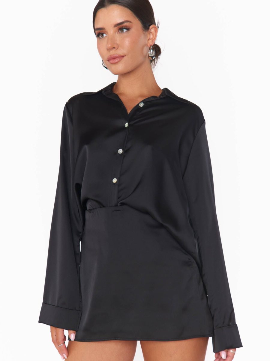 Smith Button Down ~ Black Luxe Satin