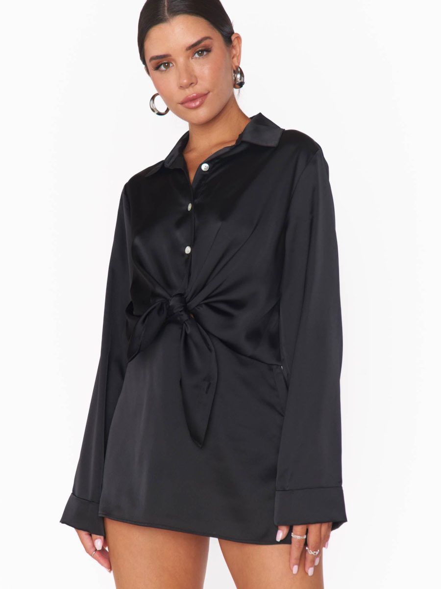 All Night Skort ~ Black Luxe Satin