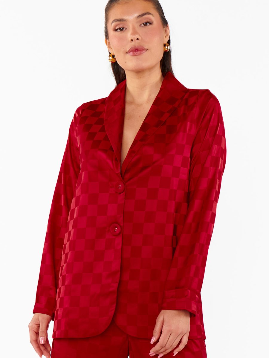 Felix Blazer ~ Red Checkerboard Satin