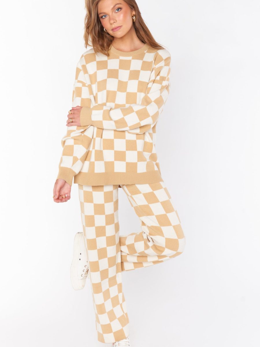 Tan Checker Knit