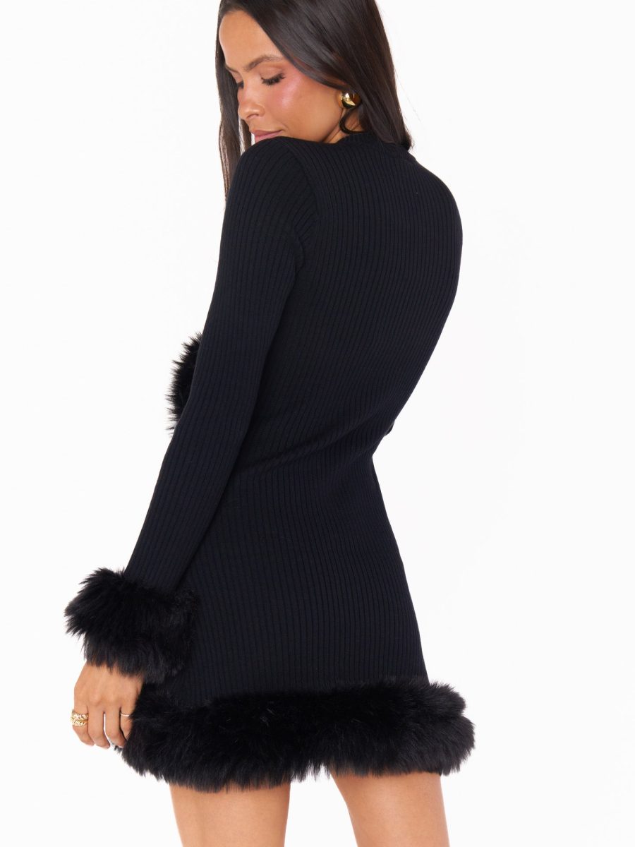 Fran Mini Dress ~ Black Knit with Faux Fur
