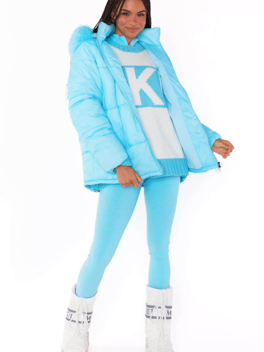 Snowbird Puffer Jacket ~ Powder Blue with Faux Fur