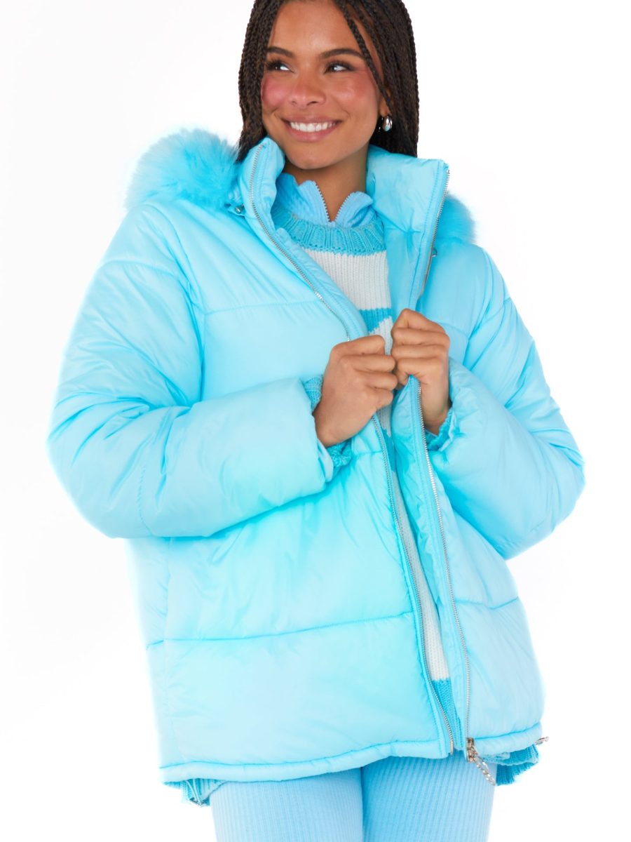 Snowbird Puffer Jacket ~ Powder Blue with Faux Fur