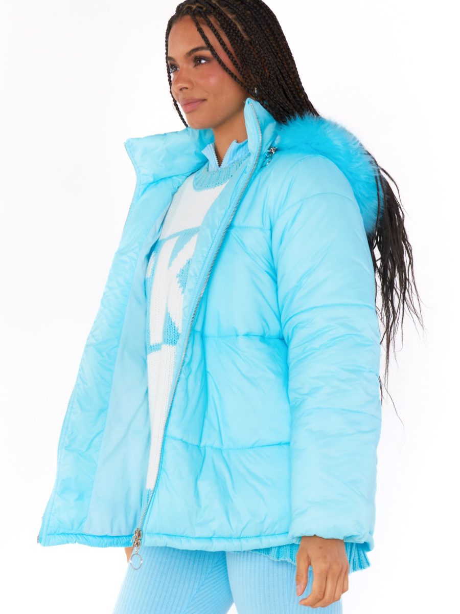 Snowbird Puffer Jacket ~ Powder Blue with Faux Fur
